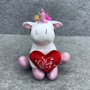Dollibu I Love You Unicorn 7" Plush Toy Soft White Red Heart Embroidered Words